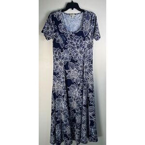 Haani Women's Navy Floral Maxi Dress Short Sleeve Scoop Neck